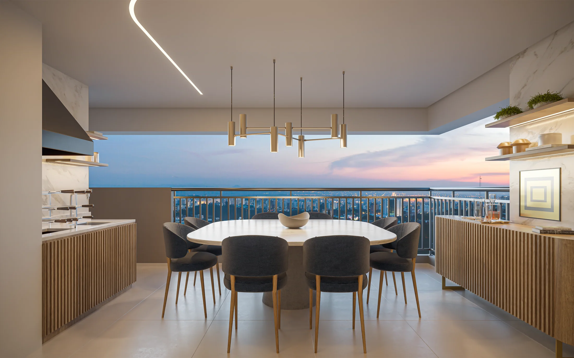 Terraço com churrasqueira a carvão do apto. de 2 suítes - Opção ampliada - 113m² - Torre 1 (Perspectiva artística)