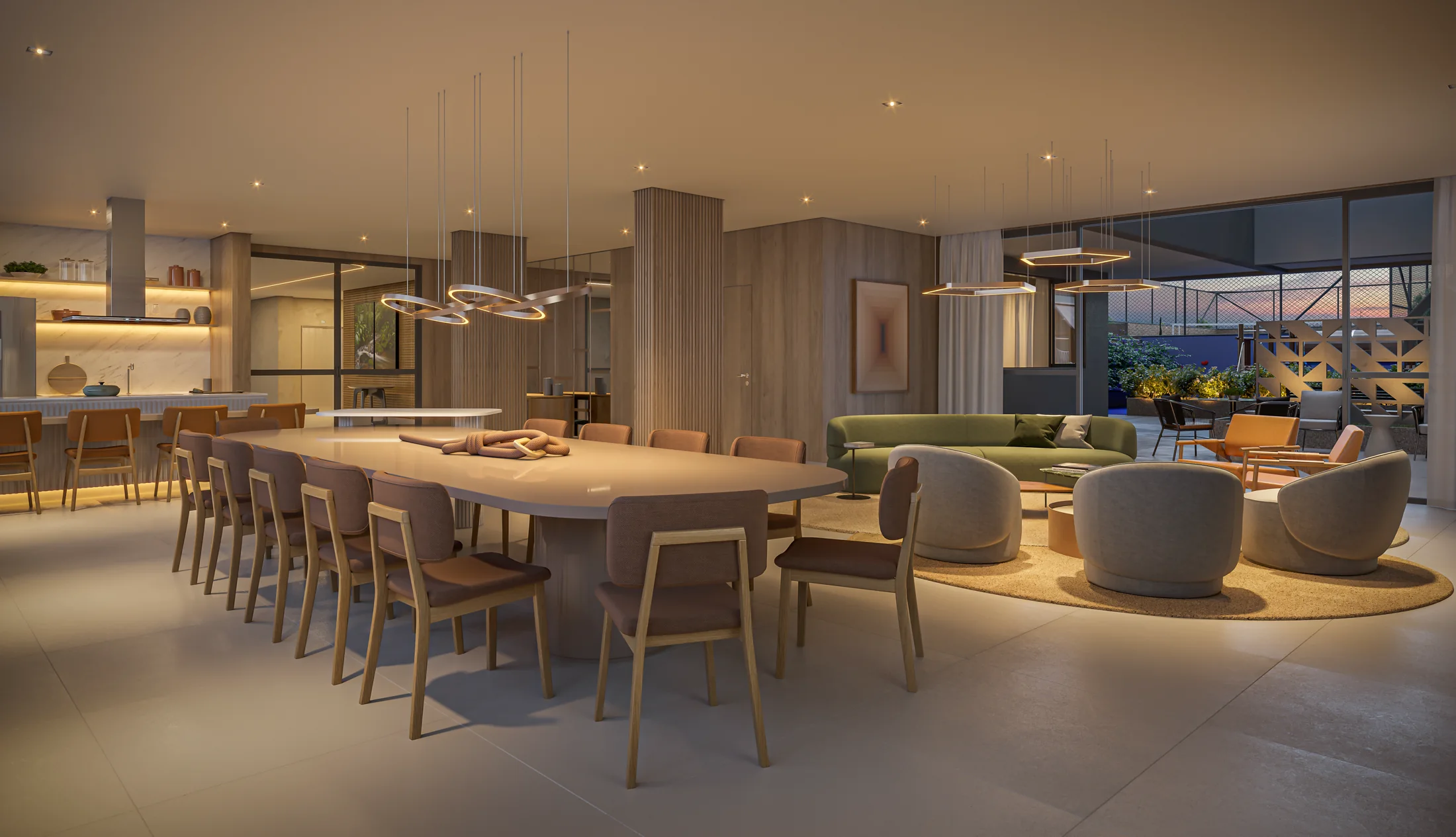 Salão de festas gourmet com 124m² (Perspectiva artística)