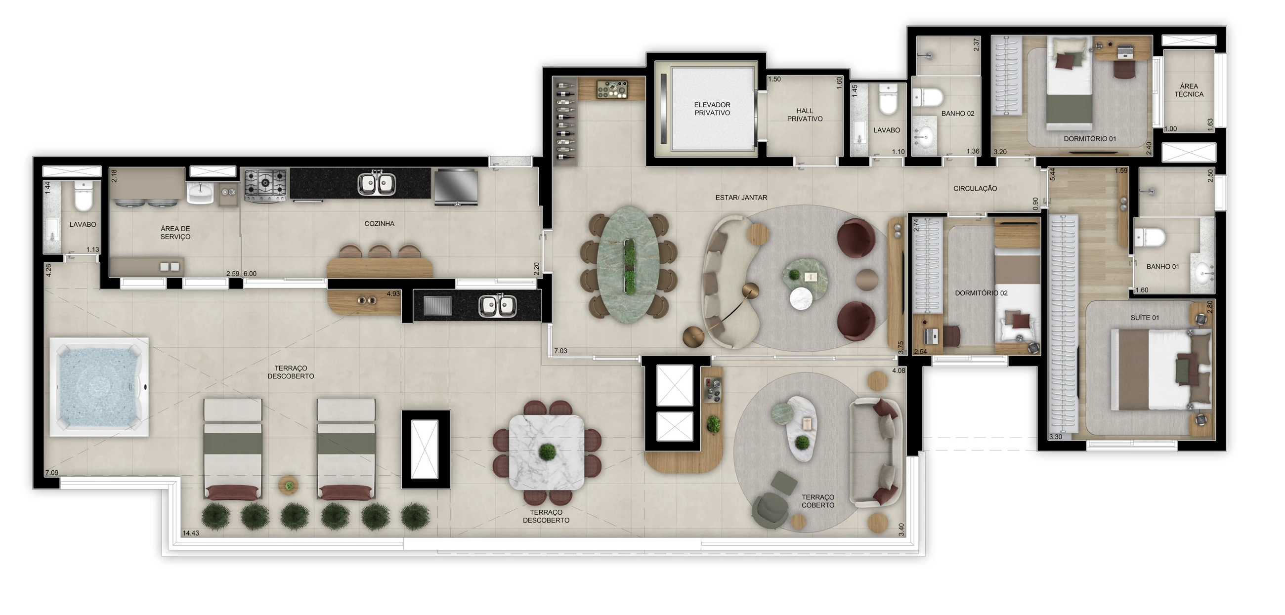 Penthouse 3 dorms. (1 suíte) - 189m² - Torre 1 (Perspectiva artística)