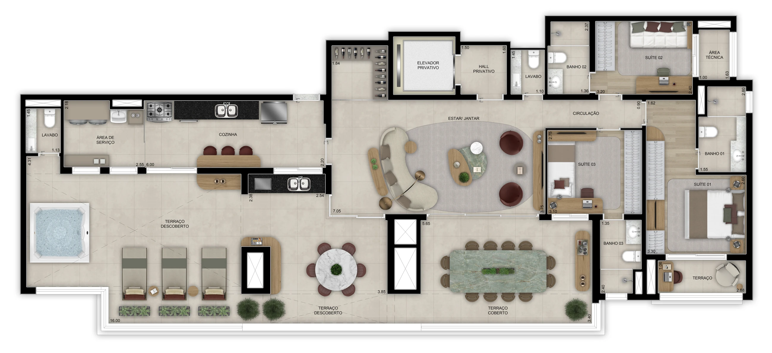 Penthouse 3 suítes - 204m² - Torre 1 (Perspectiva artística)