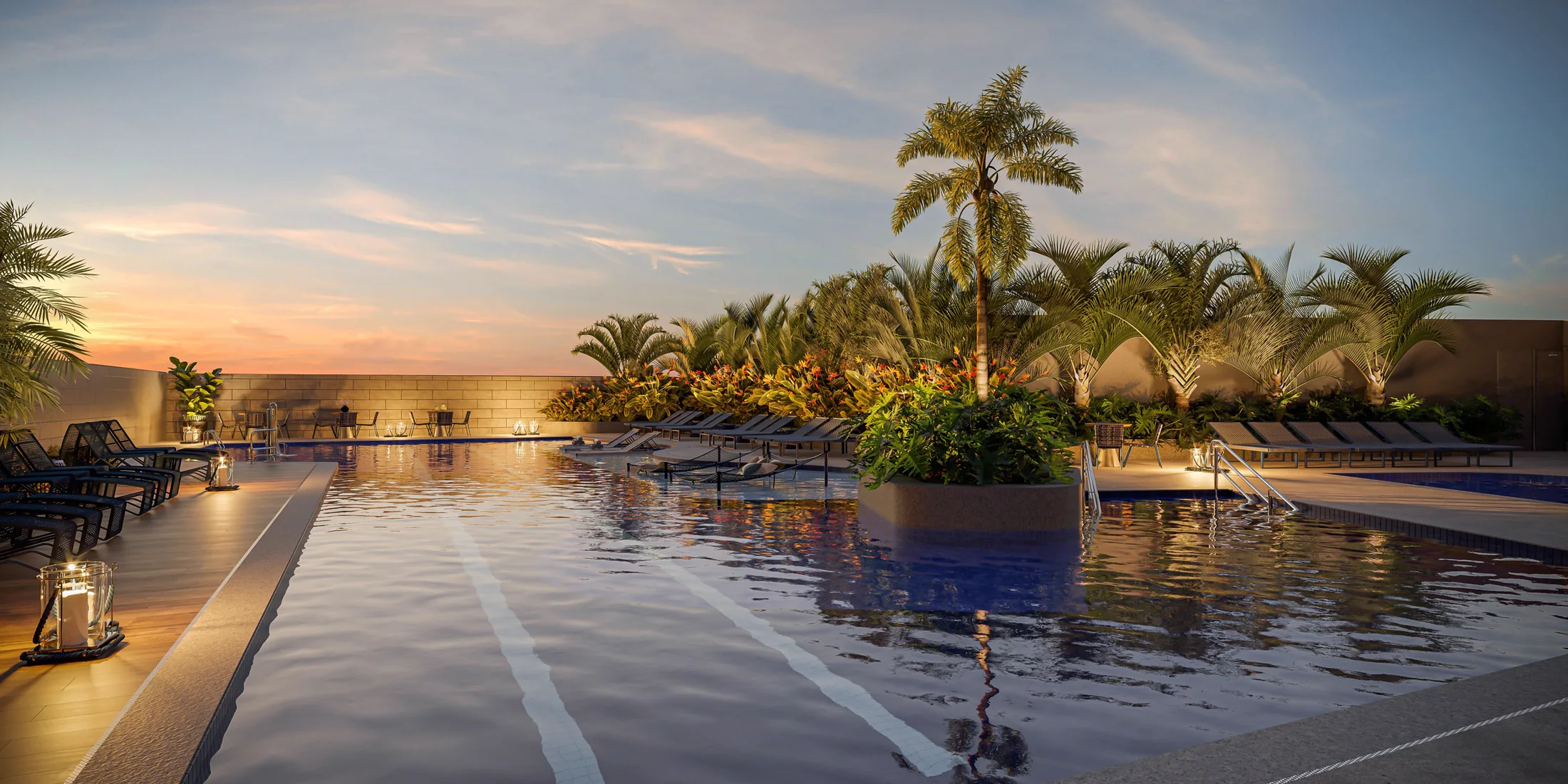 Piscina Adulto com raia de 25m c/ deck molhado (Perspectiva artística)