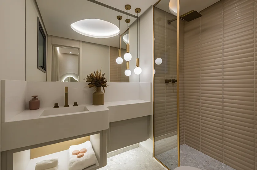 Banheiro da suíte 02 do apartamento de 3 suítes de 184m² (Foto do decorado)