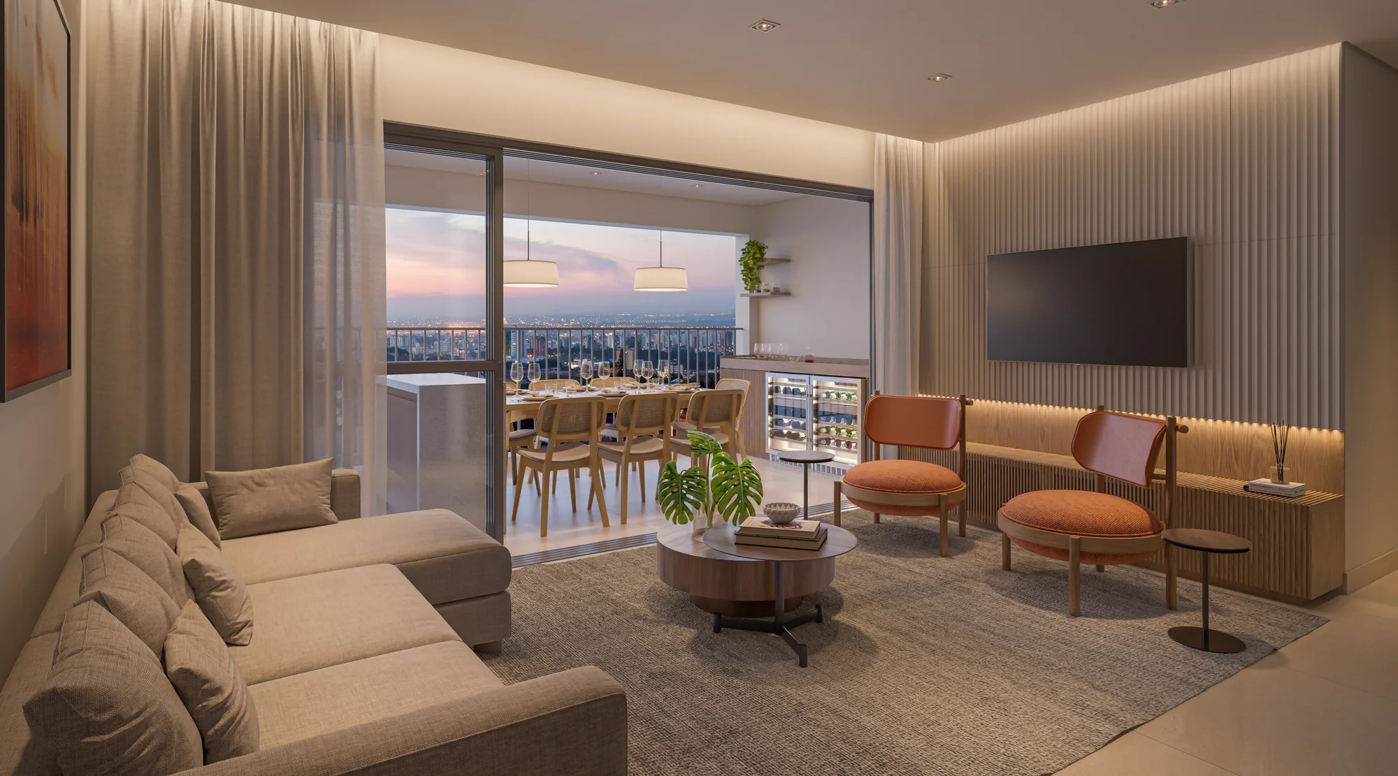 Living 2 suítes (Opção ampliada) - apto 93m² (Perspectiva artística)