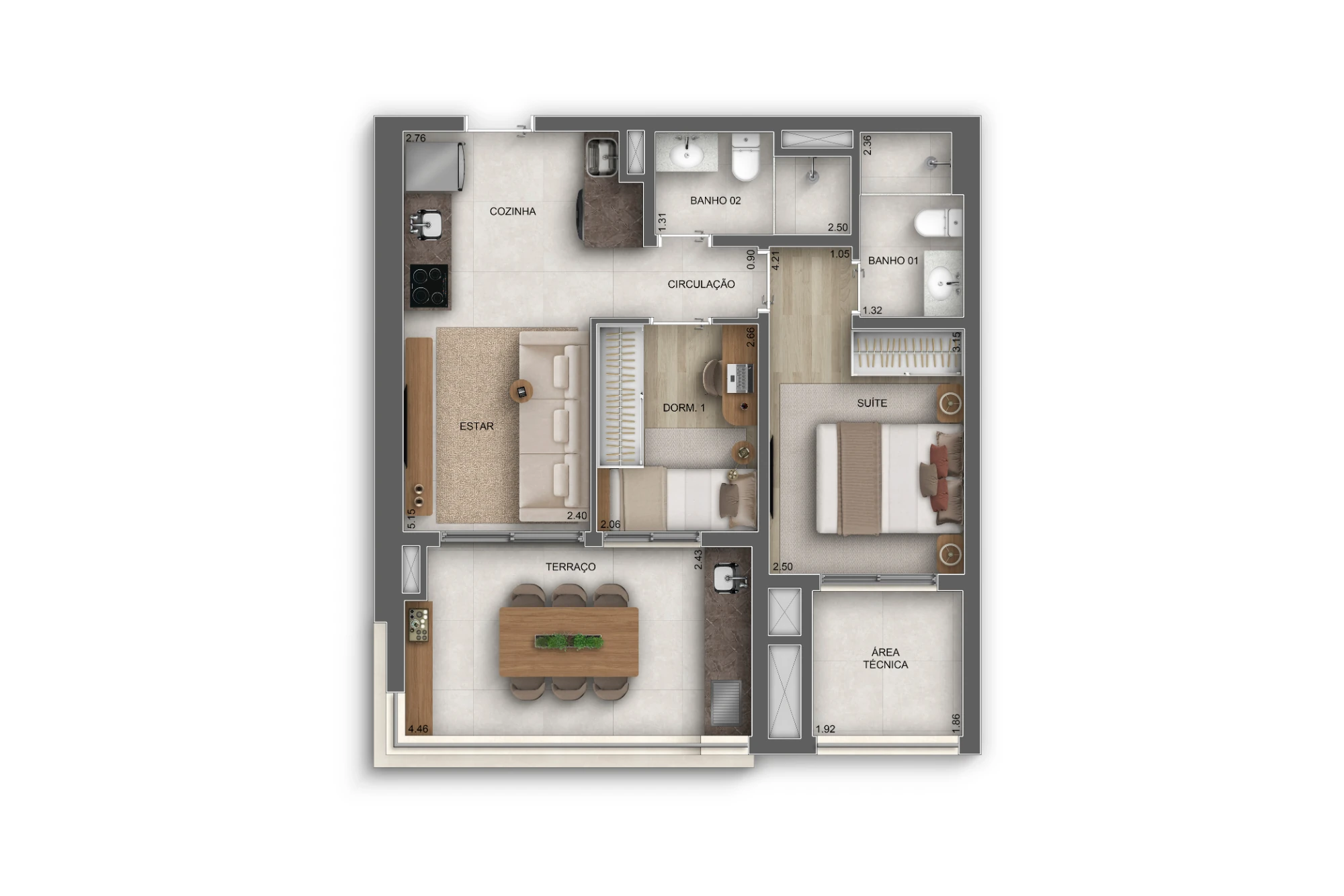 61m² | 2 Dorms. (1 suíte) (Perspectiva artística)