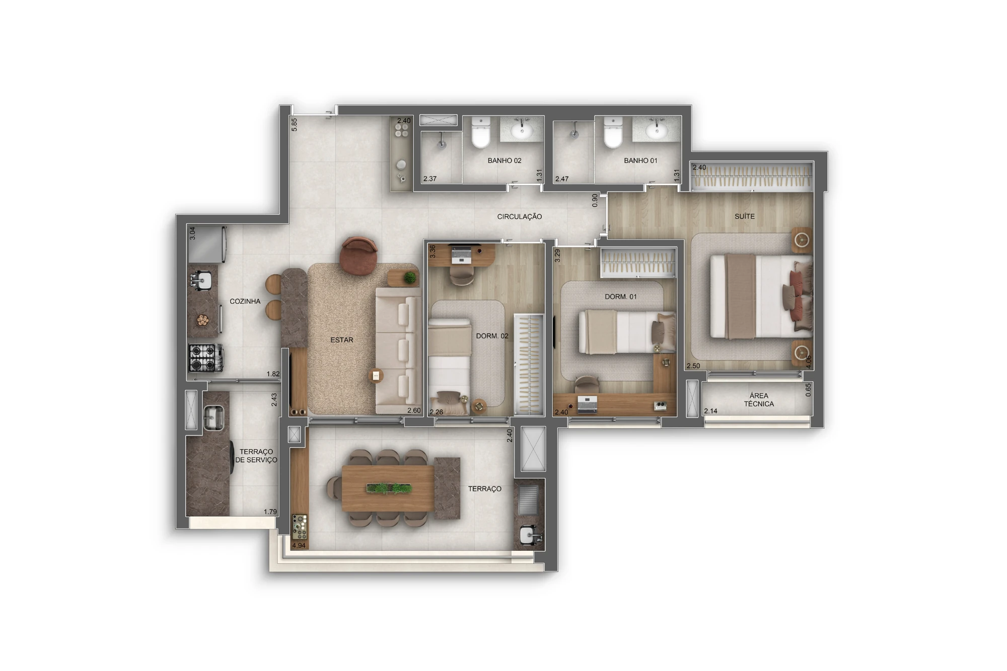 88m² | 3 Dorms. (1 suíte) (Perspectiva artística)