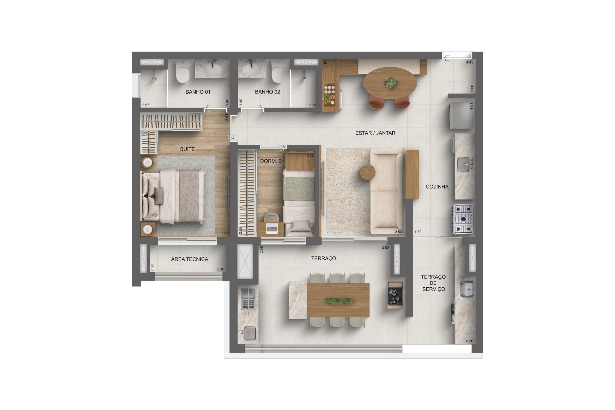 79m² | 2 dorms. (1 suíte) (Perspectiva artísitca)