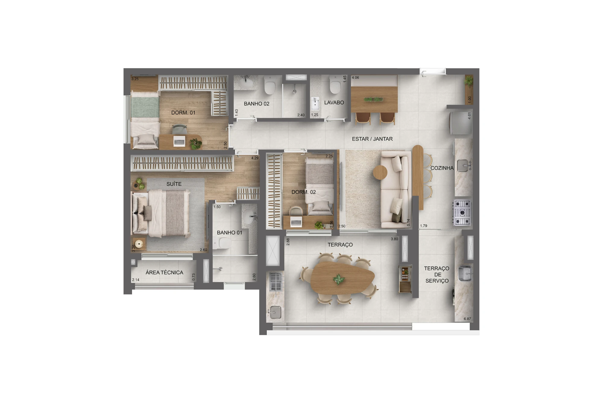 93m² | 3 dorms. (1 suíte) (Perspectiva artísitca)