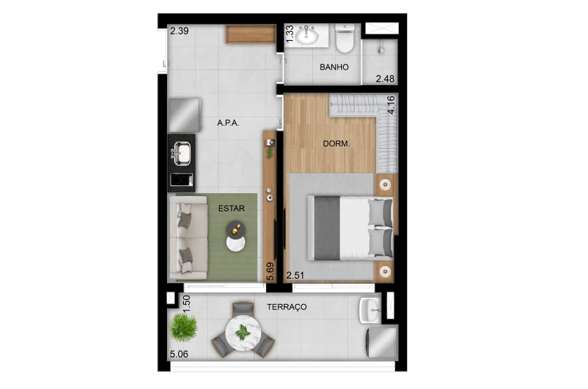 1 dorm. - 41m² - Final 08 (Perspectiva artística)
