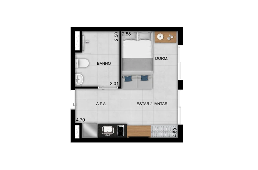 Studio NR - 25m² - Finais 01, 03 e 07 (Perspectiva artística)