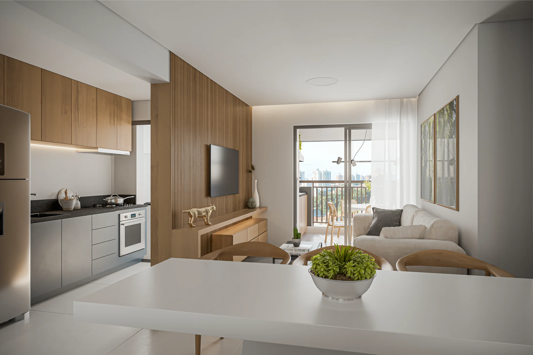 Living do apto. de 2 dorms. (1 suíte) - 71m² - Finais 4 e 8 (Perspectiva artística)