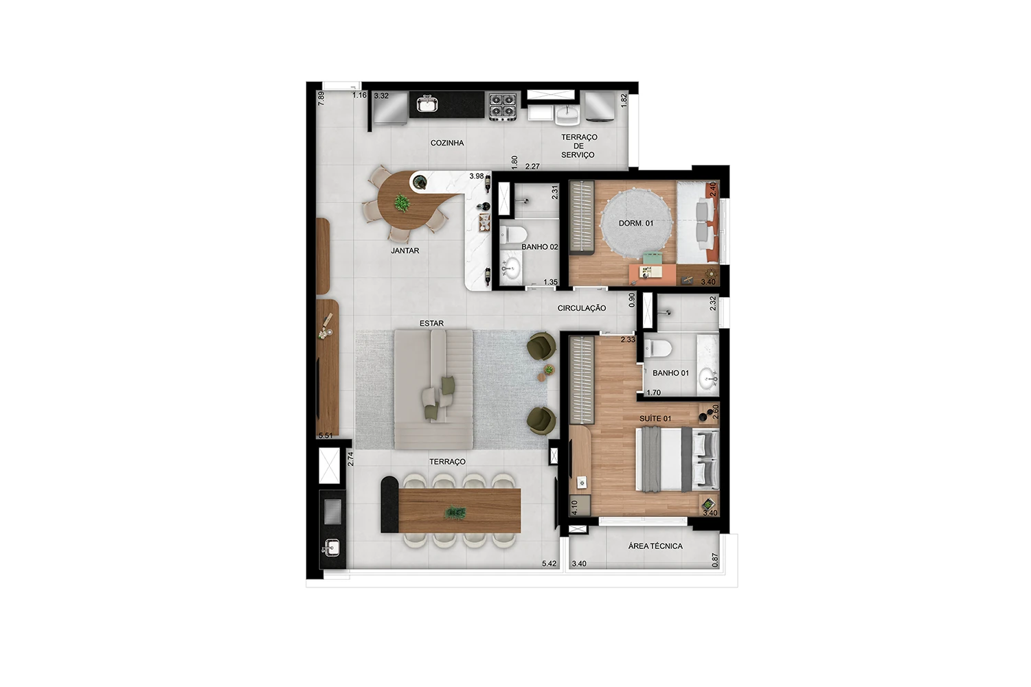 2 dorms. (1 suíte) - Opção ampliada - 100m² - Final 10 (Perspectiva artística)